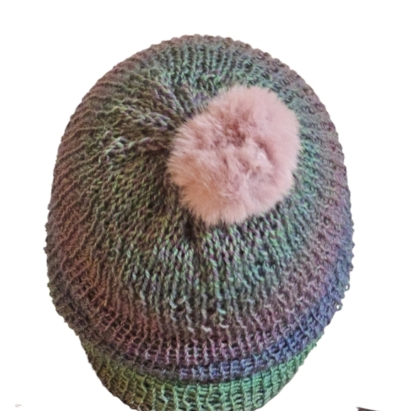 Hand Crafted Crochet beanie Handmade winter hat upcycled pom pom Ombrè purple - Picture 6 of 17